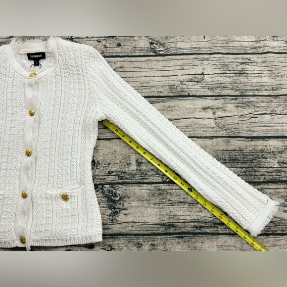 Express Women's Heavy Knit Button Sweater with Pockets, White, Size XS - Picture 8 of 14